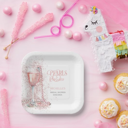 Blush Pink Glitter Parels en Prosecco Bedankt Papieren Bordje (Feest)