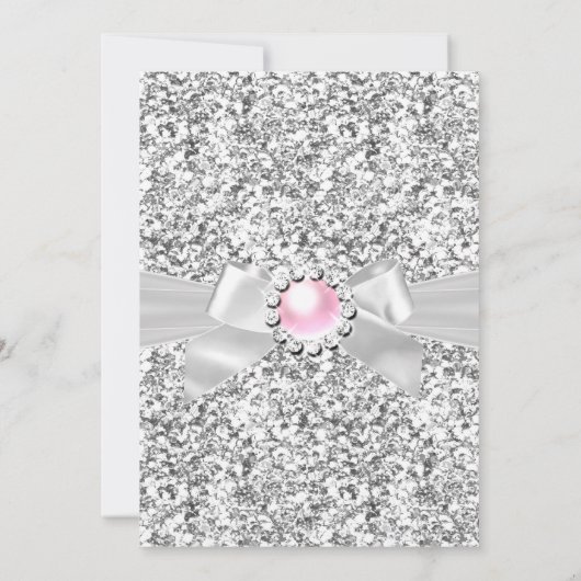 Blush Pink Glitter Pearl Bow Quinceanera Birthday Kaart (Achterkant)
