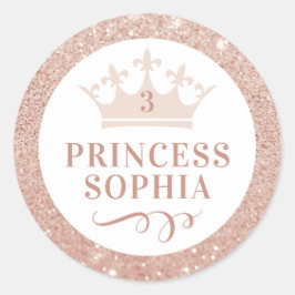 Blush Pink Glitter Princess Party Favor Classic Ro Ronde Sticker