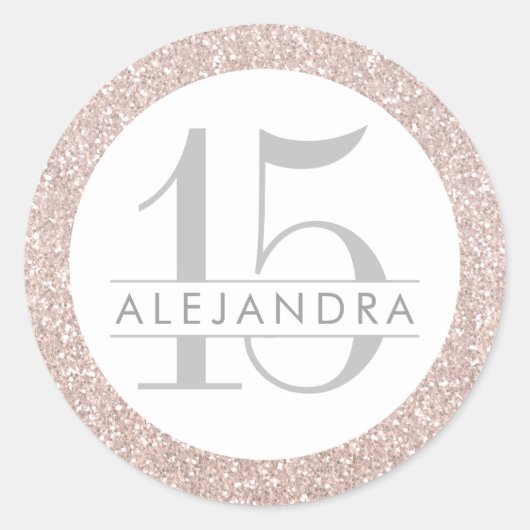 Blush Pink Glitter Quince Años Favor Sticker Label (Voorkant)