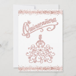 Blush Pink Glitter Quinceañera 15 Crown Invitation Kaart