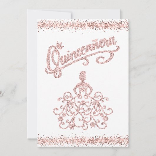Blush Pink Glitter Quinceañera 15 Crown Invitation Kaart (Voorkant)