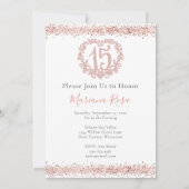 Blush Pink Glitter Quinceañera 15 Crown Invitation Kaart (Achterkant)