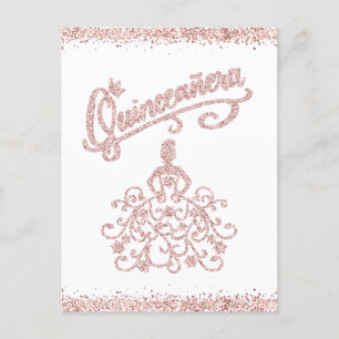 Blush Pink Glitter Quinceañera 15 Crown Invitation Uitnodiging Briefkaart