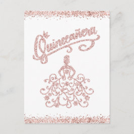 Blush Pink Glitter Quinceañera 15 Crown Invitation Uitnodiging Briefkaart