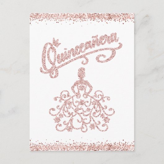 Blush Pink Glitter Quinceañera 15 Crown Invitation Uitnodiging Briefkaart (Voorkant)