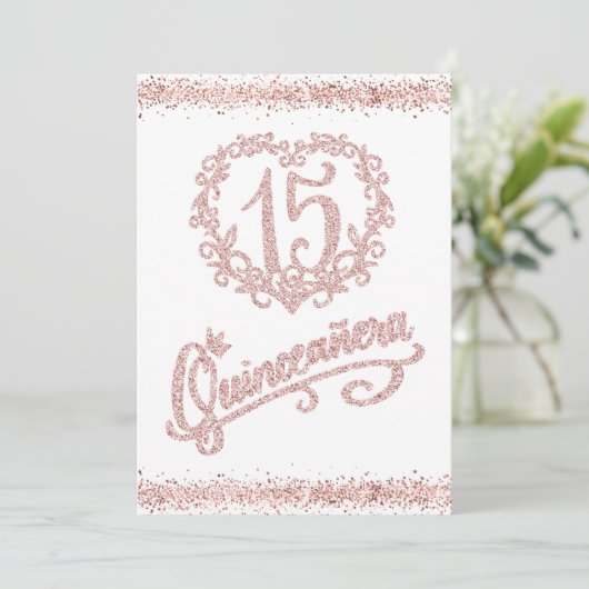 Blush Pink Glitter Quinceañera 15 Kaart (Staand voorkant)