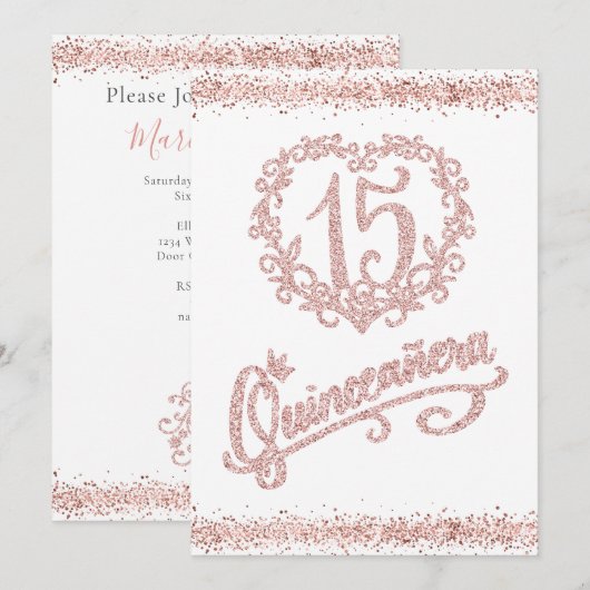 Blush Pink Glitter Quinceañera 15 Kaart (Voorkant / Achterkant)