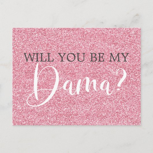 Blush Pink Glitter Quinceanera Dama Voorstel Uitnodiging Briefkaart (Voorkant)