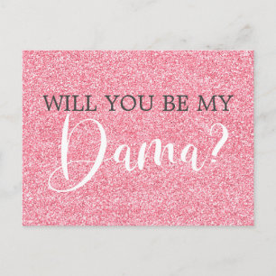 Blush Pink Glitter Quinceanera Dama Voorstel Uitnodiging Briefkaart
