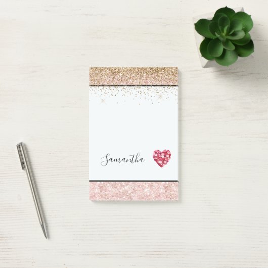 Blush Pink Glitter Red Rose Petals Heart Post-it® Notes (Kantoor)
