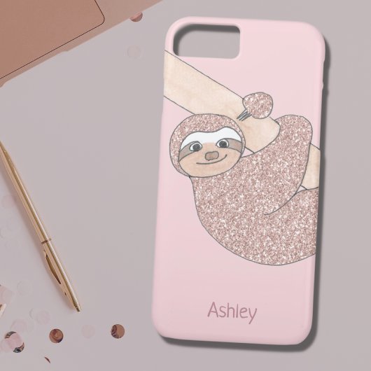 Blush Pink Glitter Sleuf Name Monogram Girly Case-Mate iPhone Case