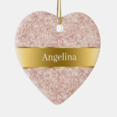 Blush Pink Glitter Sparkle Gold Ribbon Christmas Keramisch Ornament (Rechts)