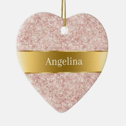 Blush Pink Glitter Sparkle Gold Ribbon Christmas Keramisch Ornament (Rechts)