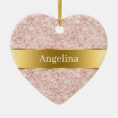 Blush Pink Glitter Sparkle Gold Ribbon Christmas Keramisch Ornament (Voorkant)