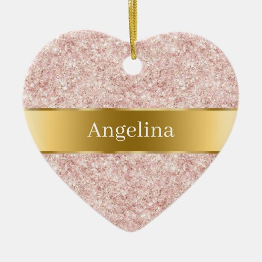 Blush Pink Glitter Sparkle Gold Ribbon Christmas Keramisch Ornament (Voorkant)