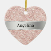 Blush Pink Glitter Sparkle Silver Ribbon Christmas Keramisch Ornament (Voorkant)