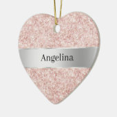 Blush Pink Glitter Sparkle Silver Ribbon Christmas Keramisch Ornament (Links)