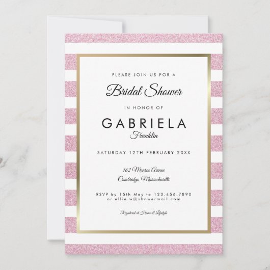 Blush Pink Glitter Stripe Wedding Vrijgezellenfees Kaart (Voorkant)