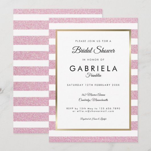 Blush Pink Glitter Stripe Wedding Vrijgezellenfees Kaart (Voorkant / Achterkant)