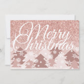 Blush Pink Glitter Vrolijk Kerstmis Roze Bomen Feestdagenkaart (Voorkant)
