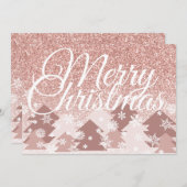 Blush Pink Glitter Vrolijk Kerstmis Roze Bomen Feestdagenkaart (Voorkant / Achterkant)