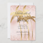 Blush Pink Glitz Glitter Gold Palm Trees Kaart (Voorkant)