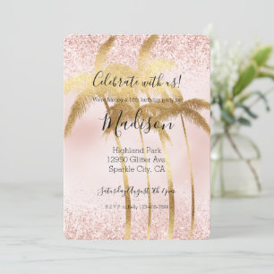 Blush Pink Glitz Glitter Gold Palm Trees Kaart