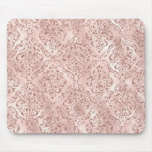 Blush Pink Glitzy Glitter Damask Muismat (Voorkant)