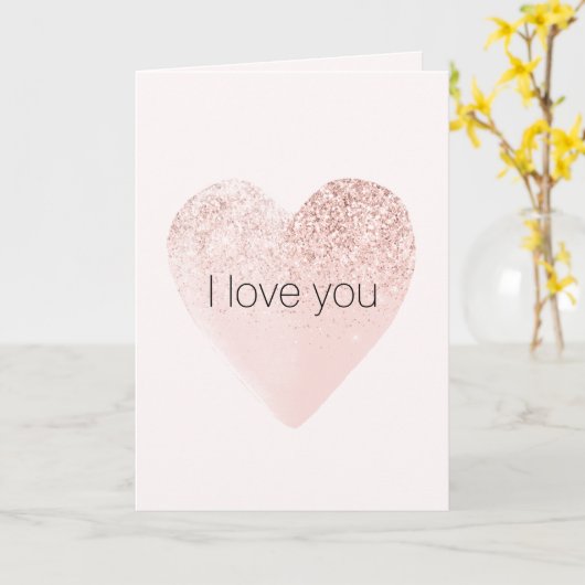 Blush Pink Glitzy Glitter Hart Waterverf Kaart (Gele Bloem)