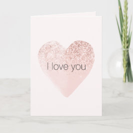 Blush Pink Glitzy Glitter Hart Waterverf Kaart