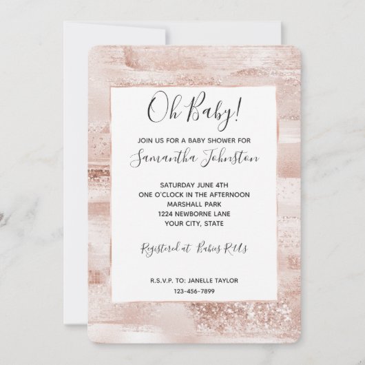 Blush Pink Glitzy Glitter Sparkle Baby shower Kaart (Voorkant)