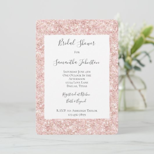 Blush Pink Glitzy Glitter Sparkle Bridal Shower Kaart (Staand voorkant)