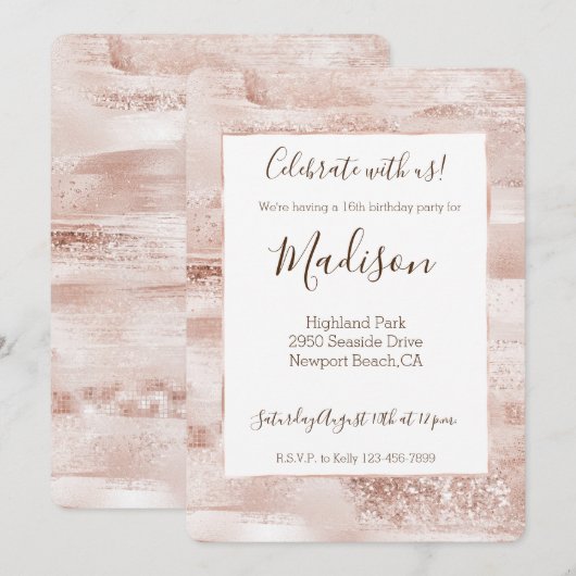 Blush Pink Glitzy Glitter Sparkle Kaart (Voorkant / Achterkant)