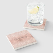 Blush Pink Glitzy Sparkle Glitter Stenen Onderzetter (Zijkant)