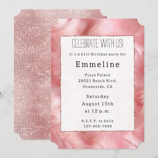 Blush Pink Glitzy Sparkle Pink Fur Kaart (Voorkant / Achterkant)