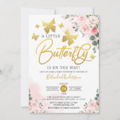 Blush Pink Gold A Little Butterfly Baby shower Kaart (Voorkant)