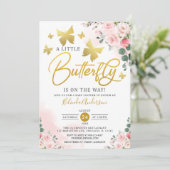 Blush Pink Gold A Little Butterfly Baby shower Kaart (Staand voorkant)