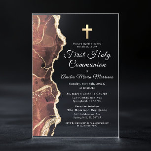 Blush Pink Gold Agaat Eerste Heilige Communie Meis Acryl Uitnodigingen