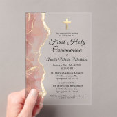 Blush Pink Gold Agaat Eerste Heilige Communie Meis Acryl Uitnodigingen (Insitu (Draagbaar))