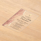 Blush Pink Gold Agaat Eerste Heilige Communie Meis Acryl Uitnodigingen (Laagn)