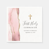 Blush Pink Gold Agaat Eerste Heilige Communie Servet (Voorkant)