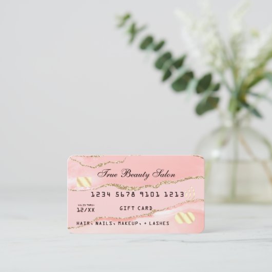 Blush Pink Gold Agaat Marmeren Krediet Gift Kaart Visitekaartje (Staand voorkant)