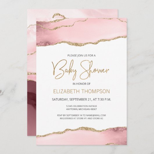 Blush Pink Gold Agate Baby shower (Voorkant / Achterkant)