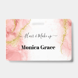 Blush Pink Gold Agate Beauty Business name tags Badge