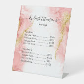Blush Pink Gold Agate Beauty Makeup Salon Price Reclamebord Met Voetstuk (Voorkant)
