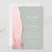 Blush Pink Gold Agate Bleek Sage Green Wedding Kaart (Voorkant)