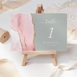 Blush Pink Gold Agate Bleek Sage Green Wedding Kaart