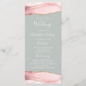 Blush Pink Gold Agate Bleek Sage Green Wedding Programmakaart (Voorkant)