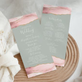 Blush Pink Gold Agate Bleek Sage Green Wedding Programmakaart